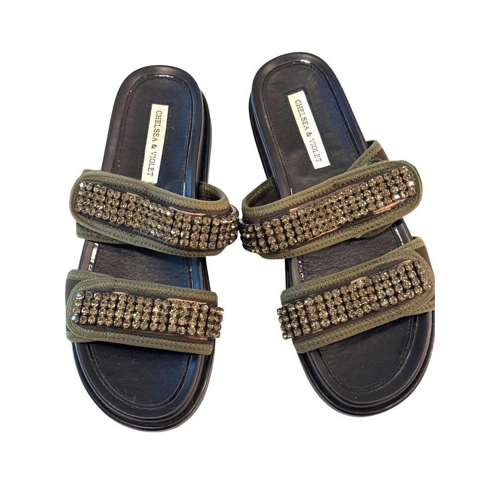 ✨Chelsea & Violet Rhinestone Embellished Camo Velcro Slide Sandals ✨ Size: 7.5